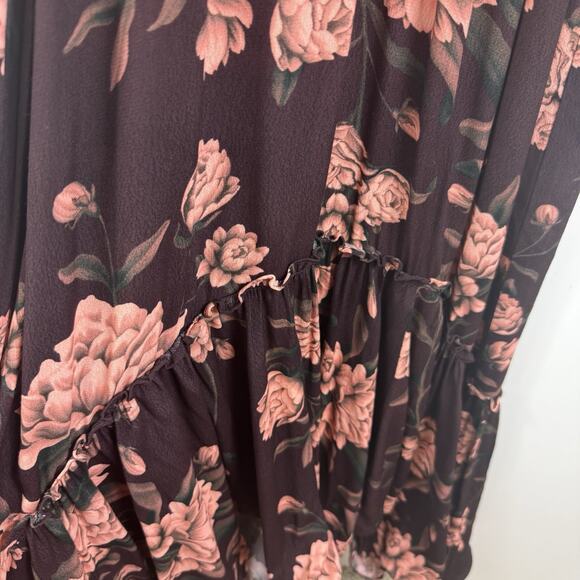 Johanna Ortiz X H&M NWOT Brown Floral Dress Small Hi Low Maxi Ruffle Tiered - Picture 9 of 16